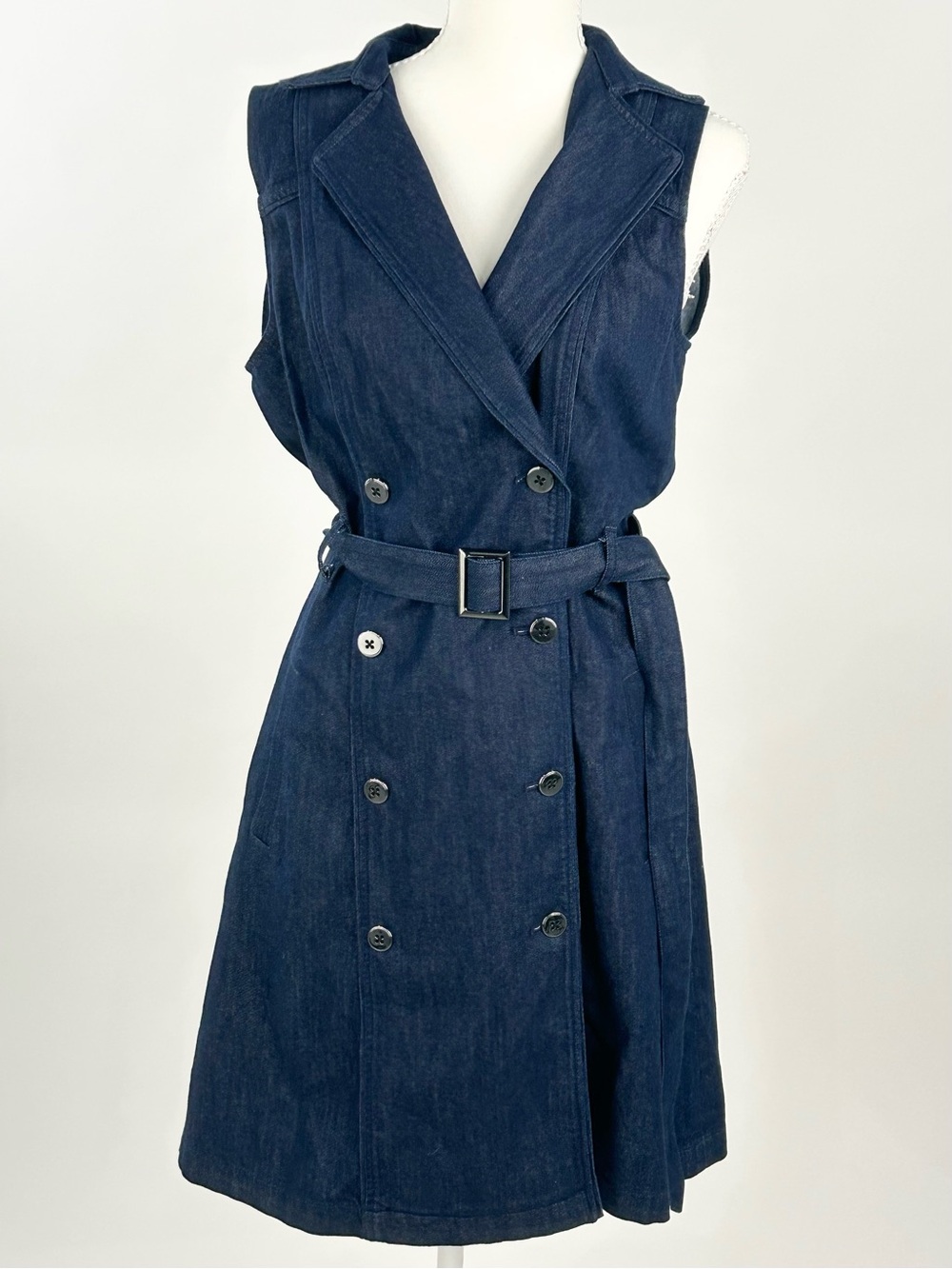NWT WHBM Sleeveless Denim Trench Dress Belted Double Breasted Size 12
